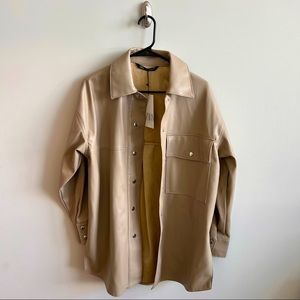Tan faux leather jacket/ over shirt